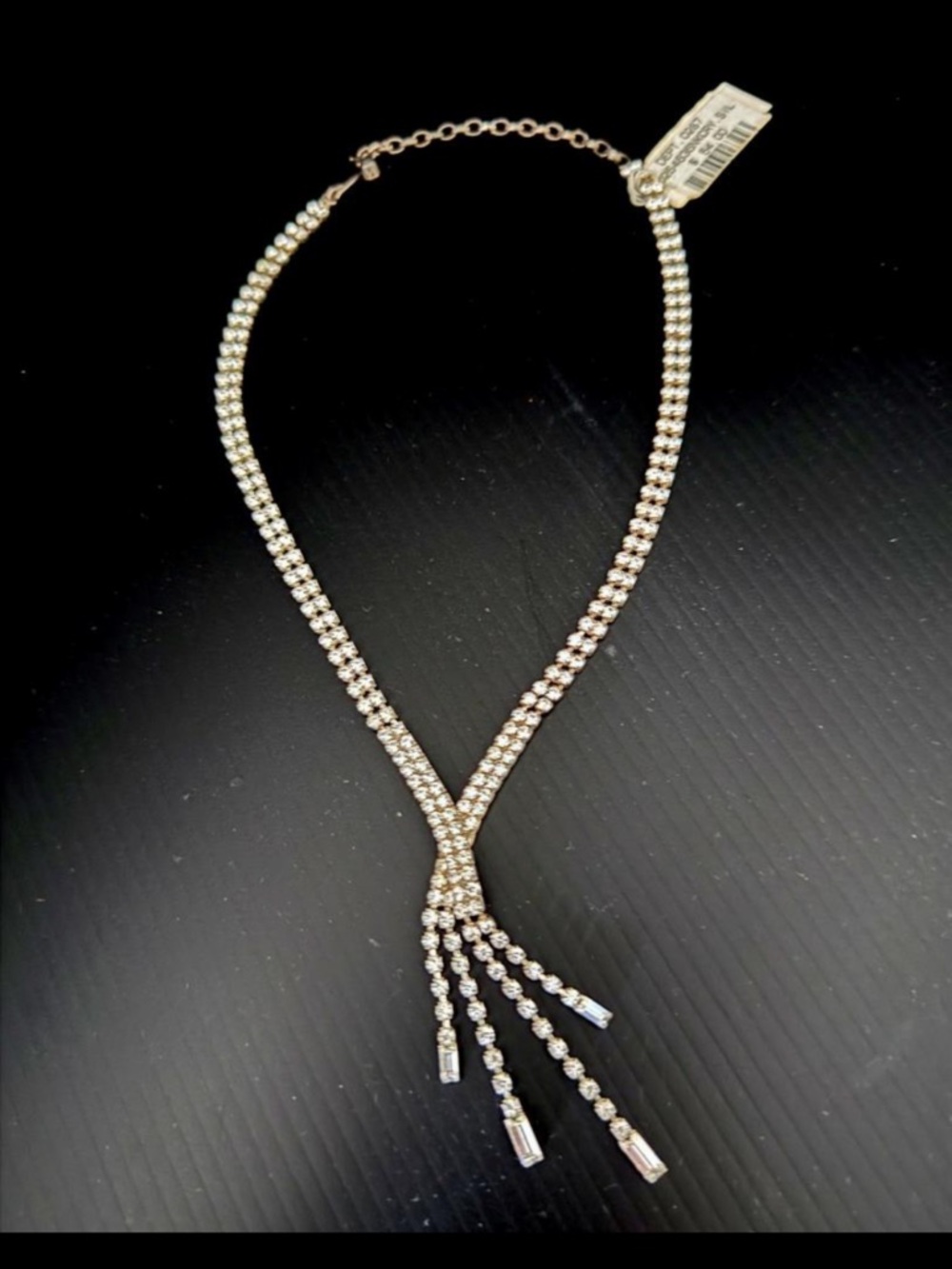 Vintage Kosa NOS Lariat Necklace Genuine Austrian Crystal Y Knot Tassel 4 Drop